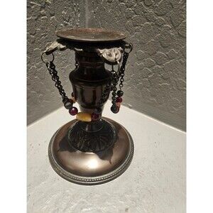 Gothic Metal Beaded Candlestick 6" Made in India